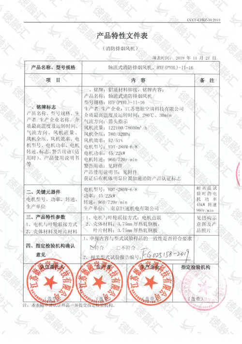 特性 轴流式消防排烟风机／HTF(PYHL)-Ⅱ-16-1